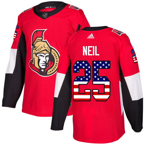 Adidas Senators #25 Chris Neil Red Home Authentic USA Flag Stitched Youth NHL Jersey - Click Image to Close